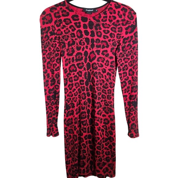 Desigual Women’s Leopard Mini Dress Red M Animal Print Whimsygoth Art-to-Wear - Picture 2 of 10